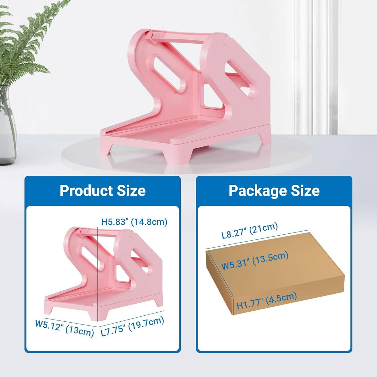 Pink label holder with size and package measurement boxes