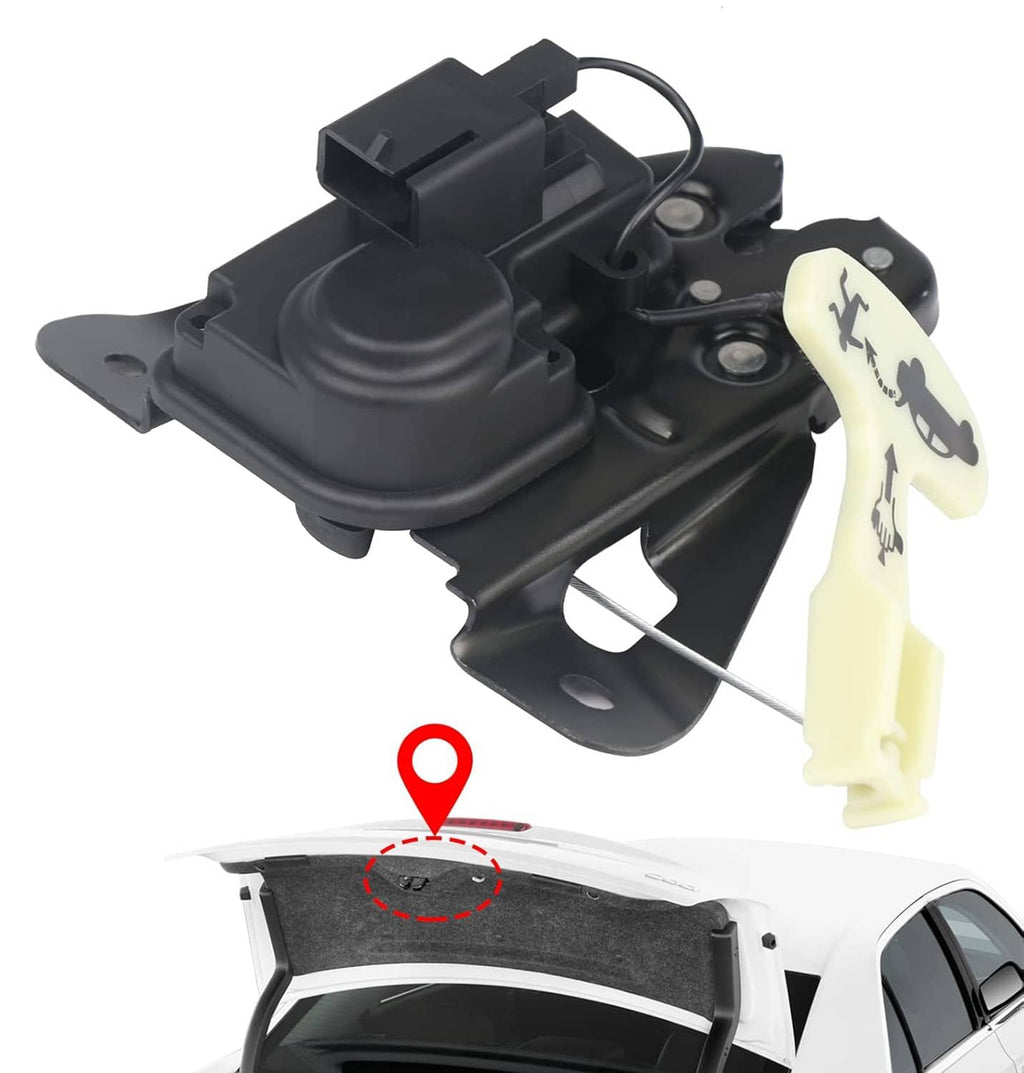 Trunk latch actuator with black mounting bracket and light green emergency handle
