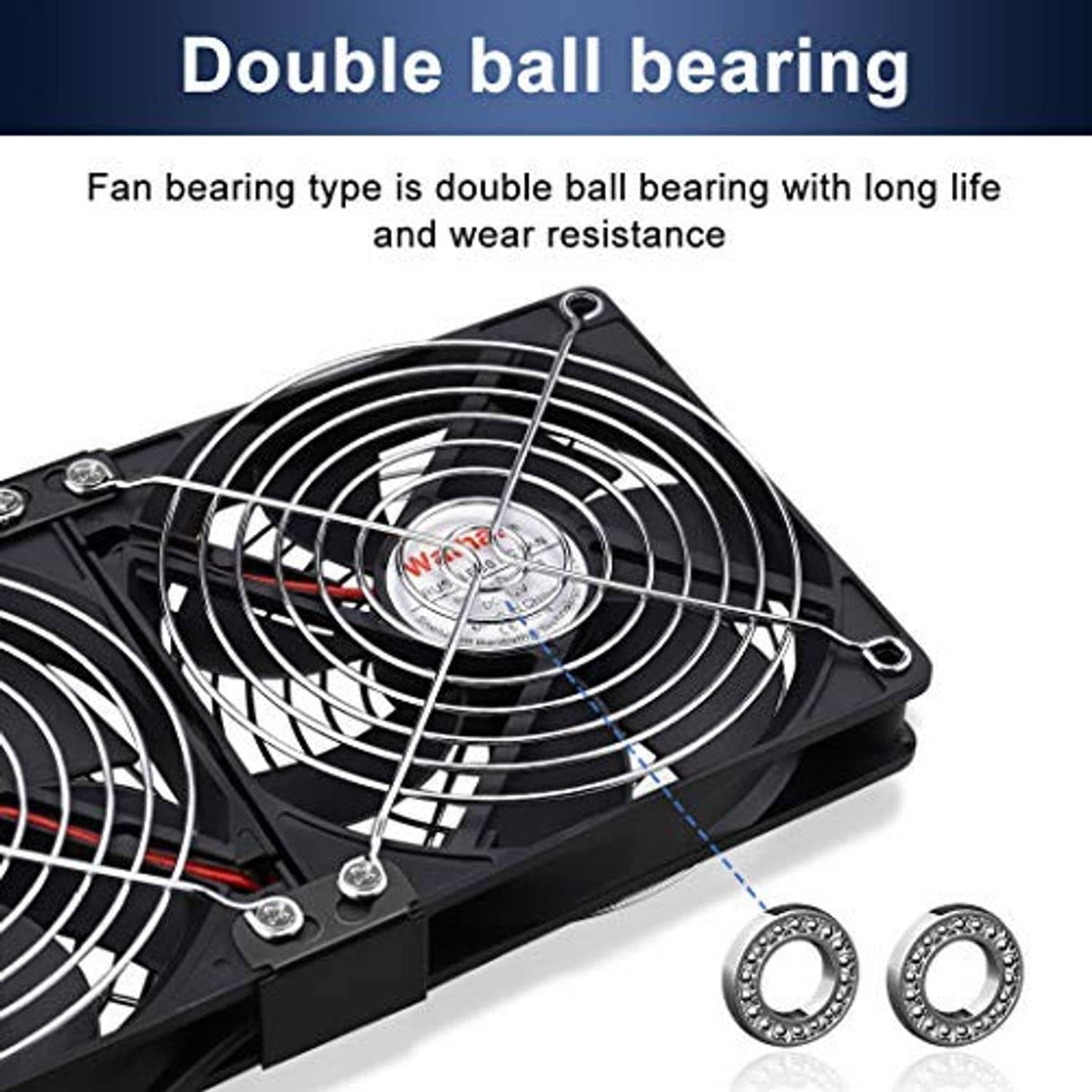 120mm cabinet fan with double ball bearing hub and protective wire grille