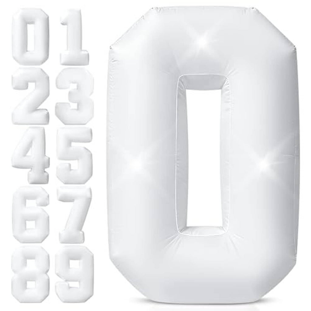 White inflatable number 0 decoration, full front view