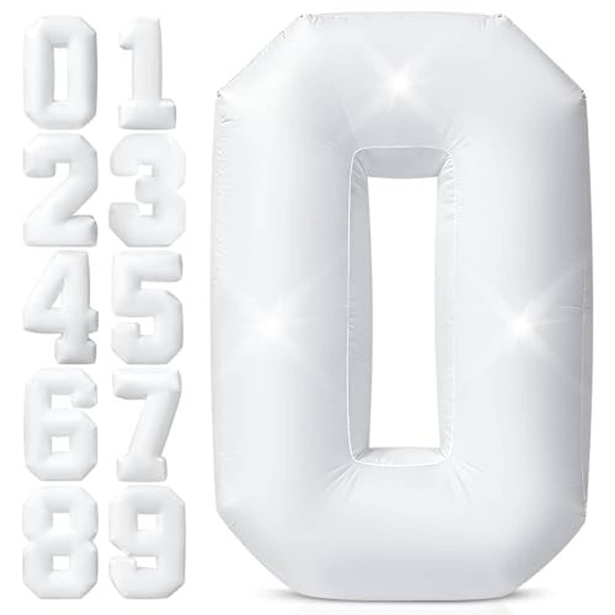 White inflatable number 0 decoration, full front view