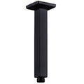 Matte black shower arm with square ceiling flange and long extension pipe for shower head