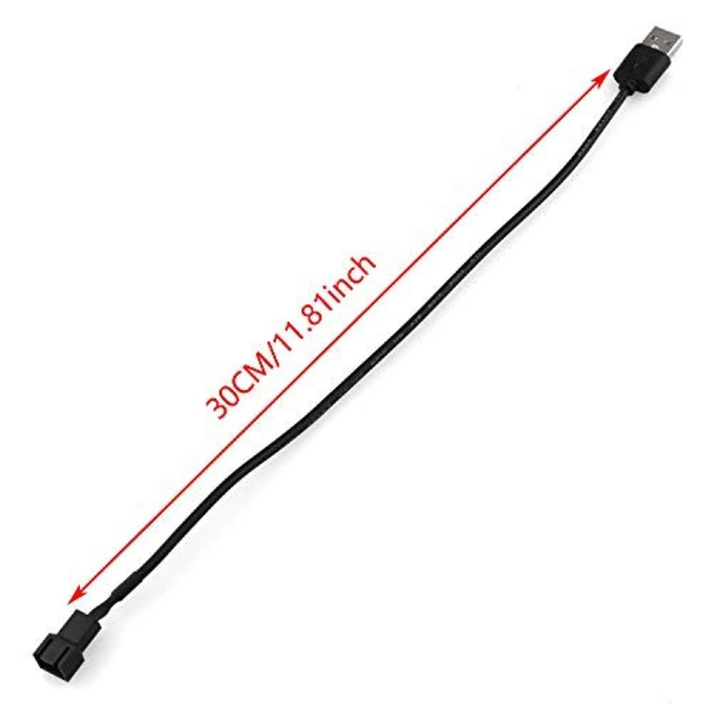 Black USB-A to 3-pin PWM fan cable, 30cm length