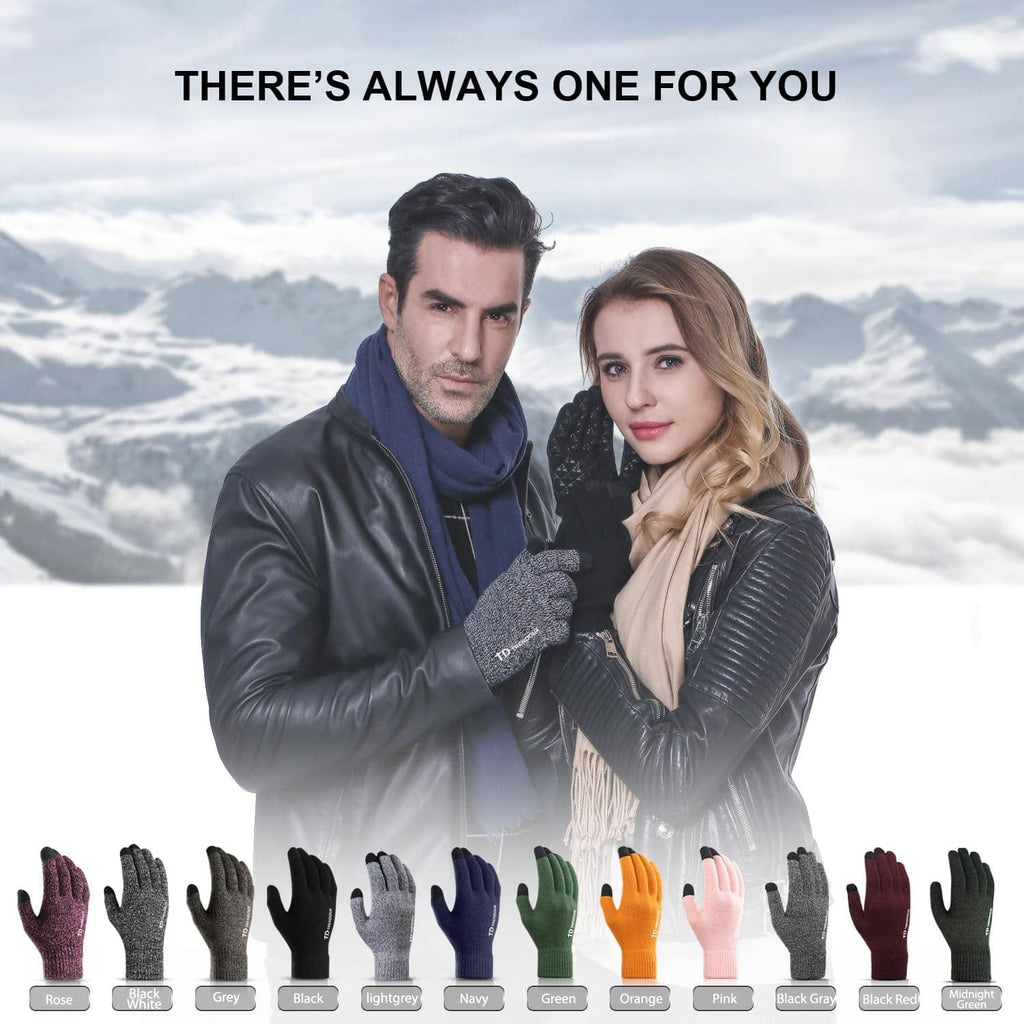 Assorted-color winter knit touch screen gloves with textured non-slip palm