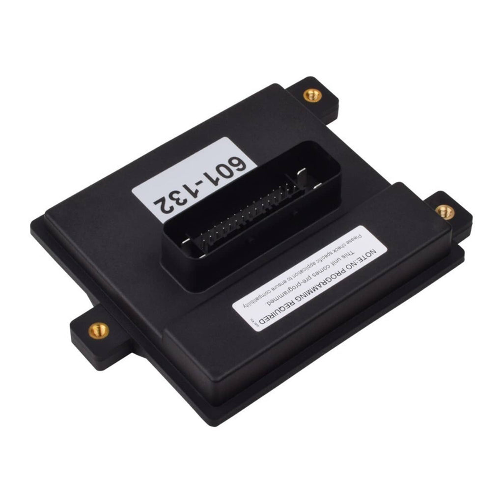 Black fuel pump control module with pin connector and 601-132 part label