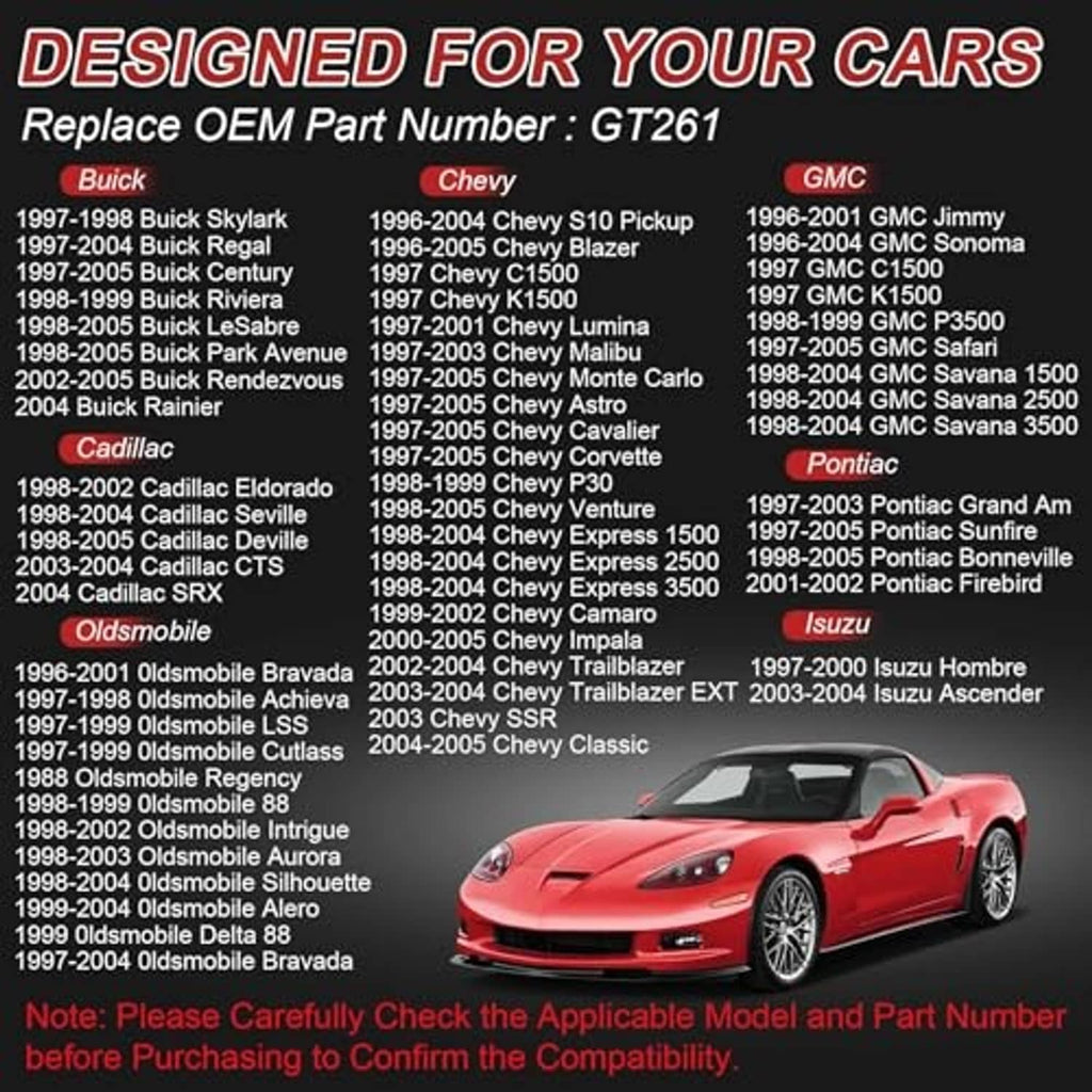 Fuel cap replacement compatibility graphic for part number GT261