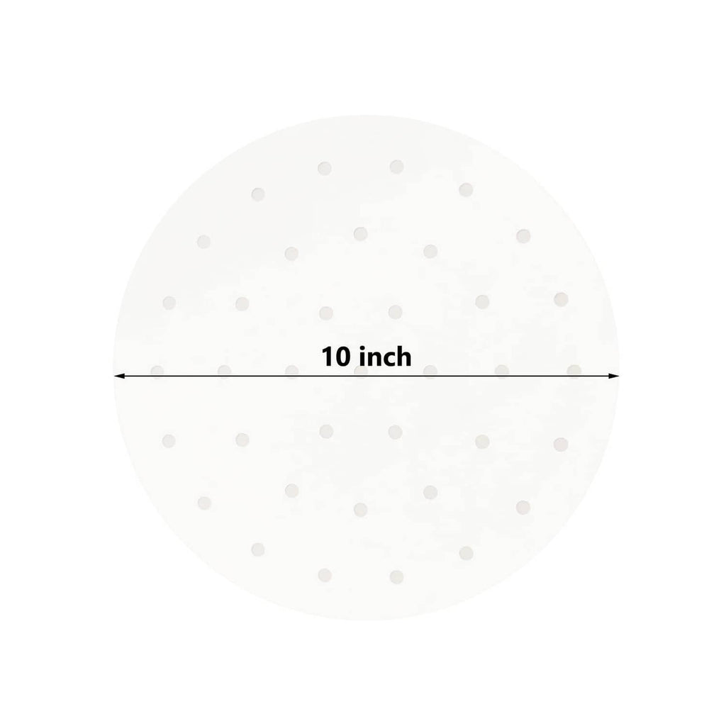 Round white air fryer parchment liner, 10 inch diameter measurement