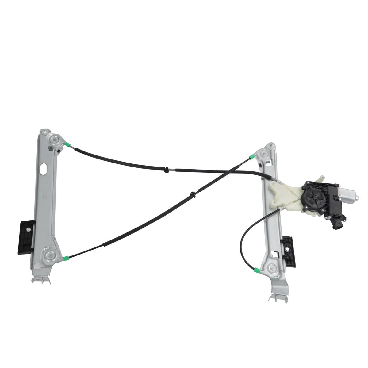 Power window motor and regulator assembly with cable linkages and side motor housing