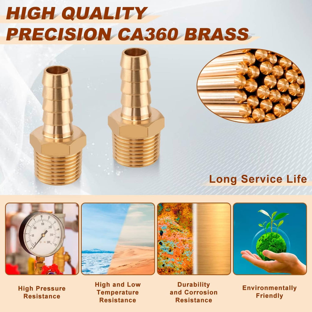 Precision brass hose barb fittings with barbed ends, two shown