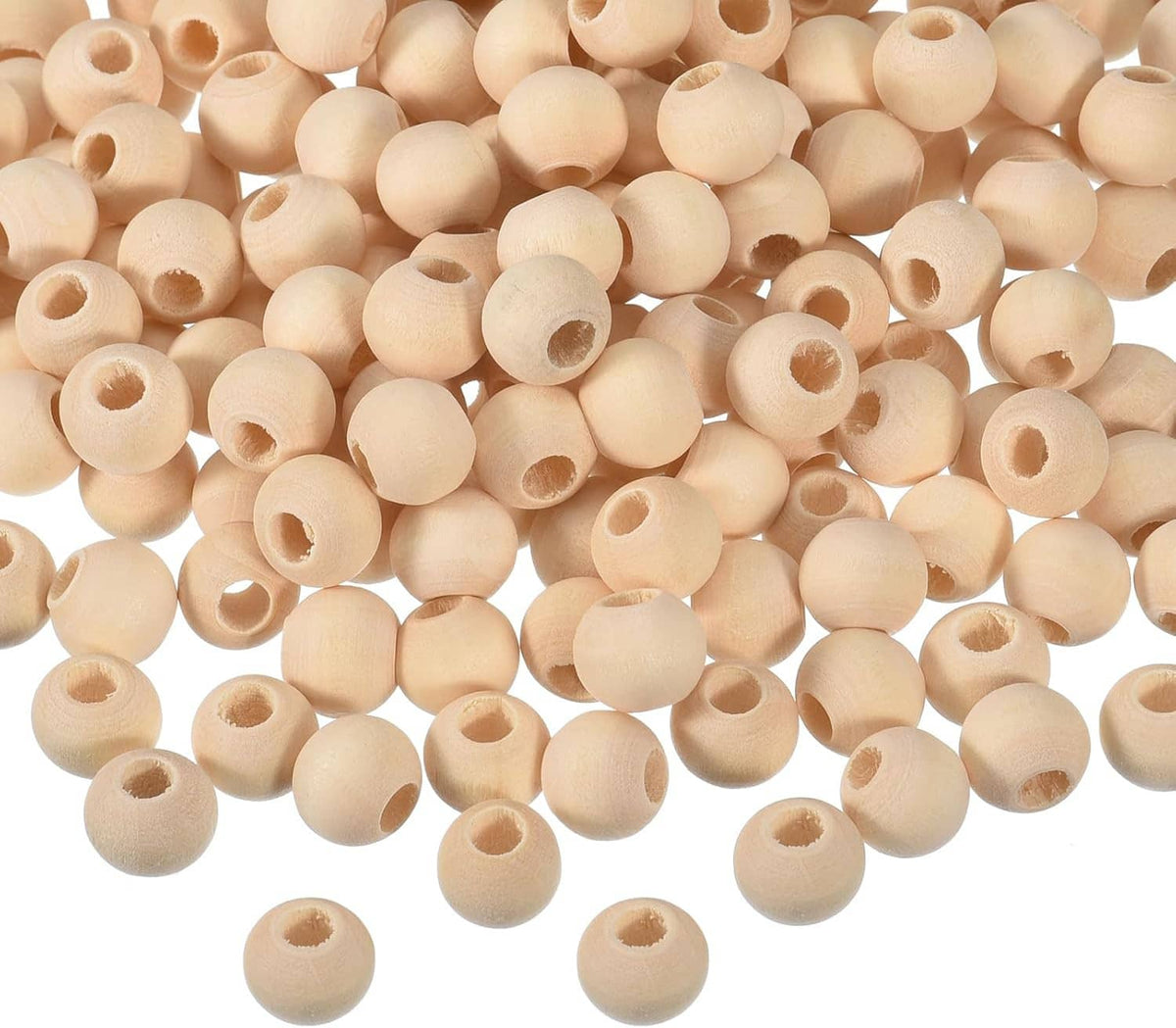 Natural unfinished wooden spacer beads, round shape with center hole openings
