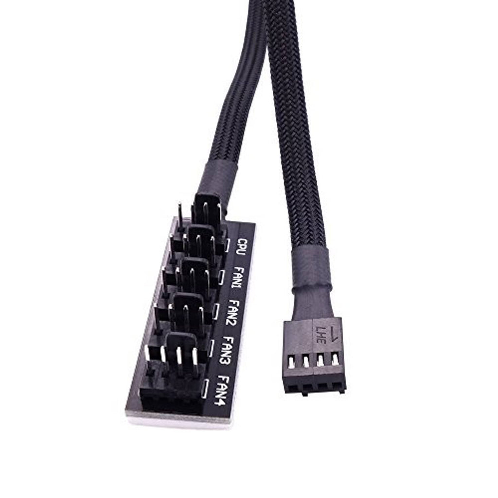 PWM fan splitter extension cable with stacked 4-pin plugs and dual braided leads