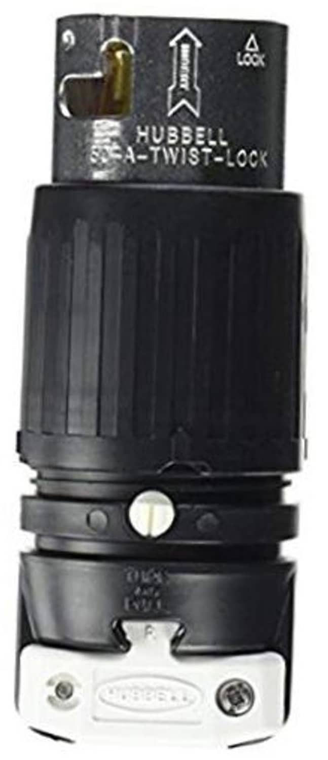 Black locking plug with brass prong and twist-lock connector, 3-pole 4-wire style