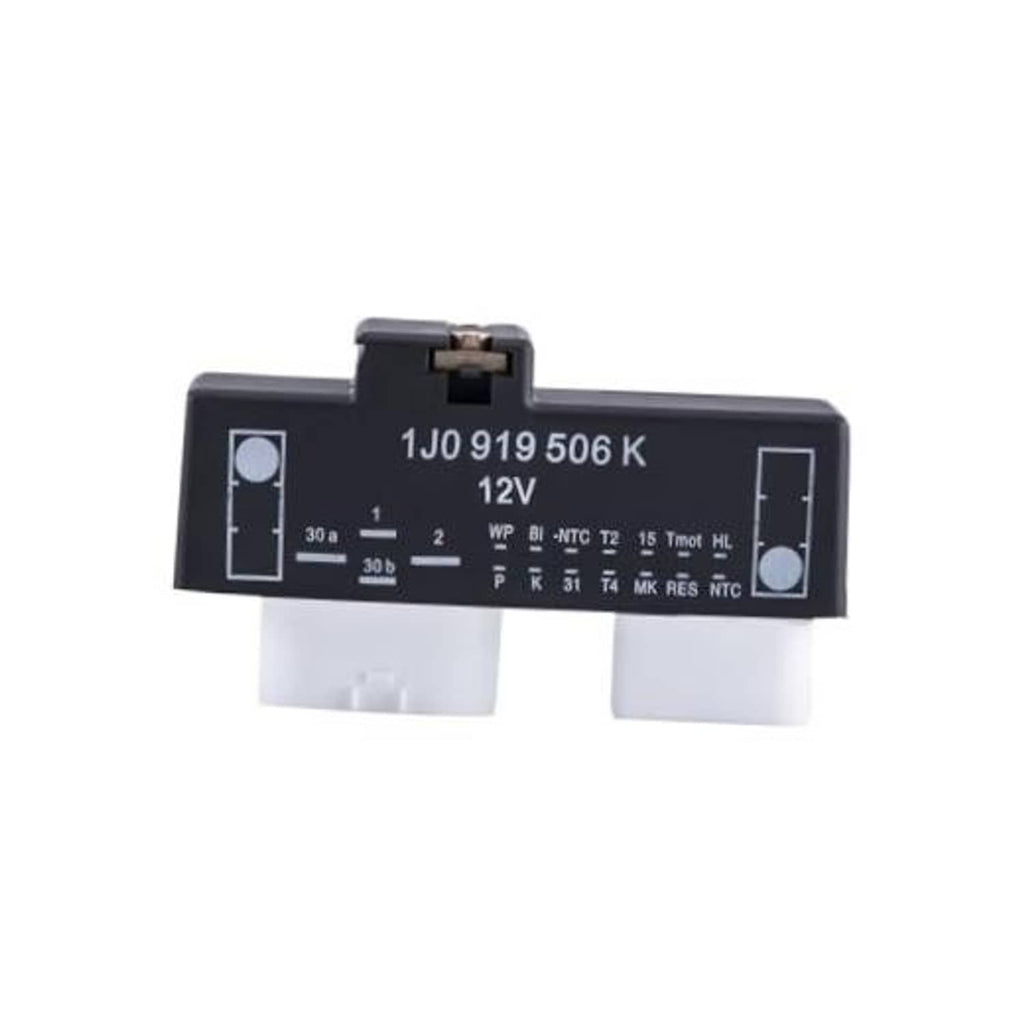 Black radiator cooling fan control module relay unit with wiring connector tabs