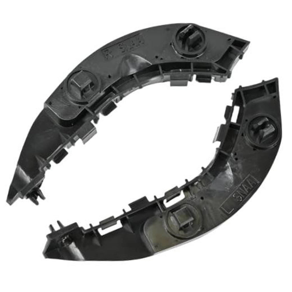 Front bumper bracket, black plastic with mounting tabs and circular screw holes