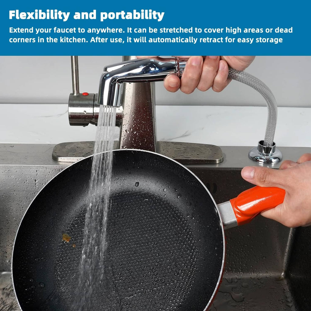 Chrome kitchen sprayer side replacement with flexible hose producing a strong water stream