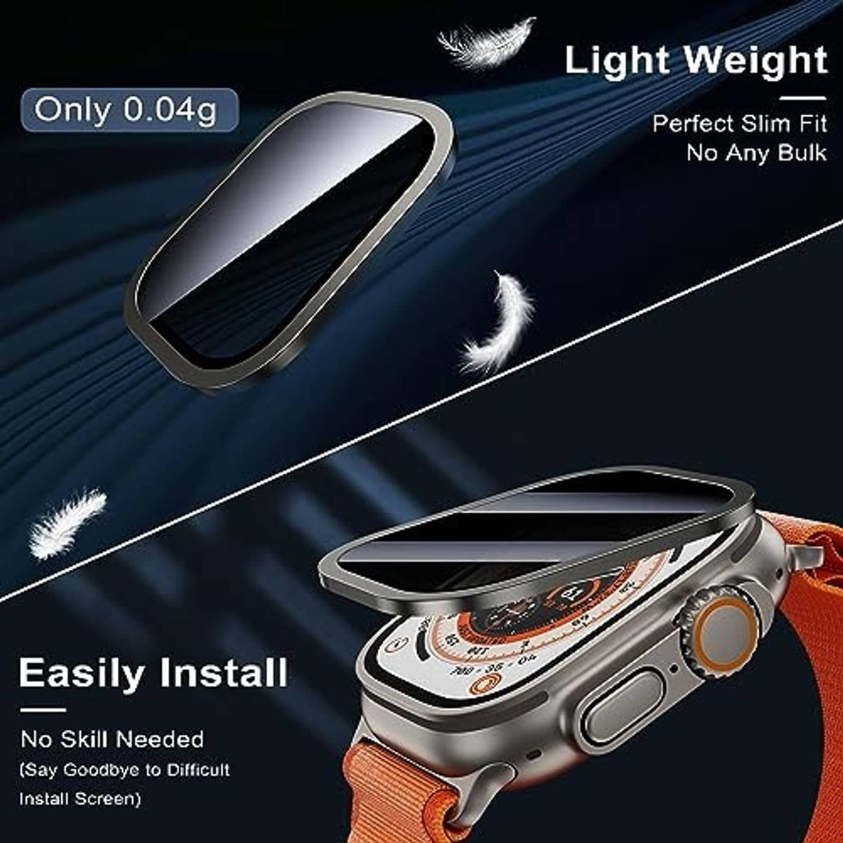 Lightweight protective case and screen cover for Apple Watch Ultra with orange strap