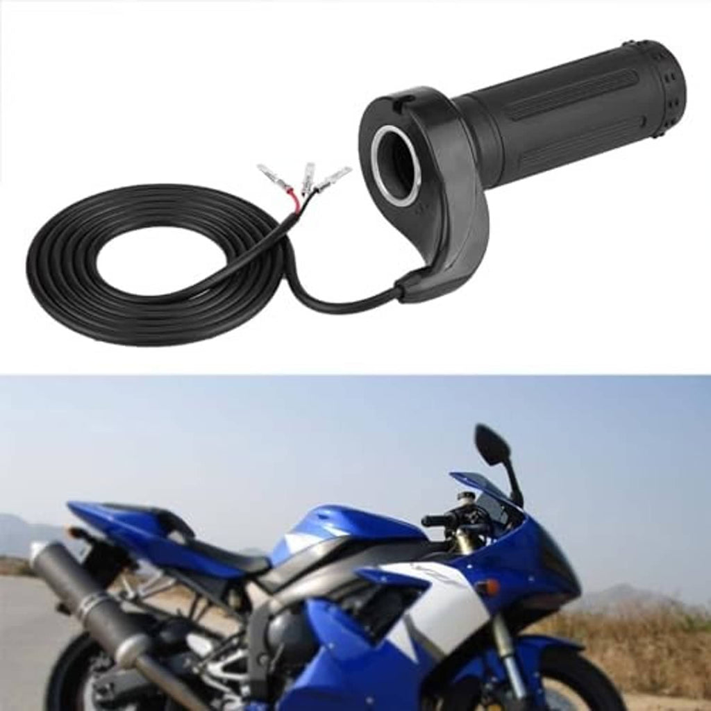 Electric scooter throttle assembly with black grip and coiled cable with 3-pin leads