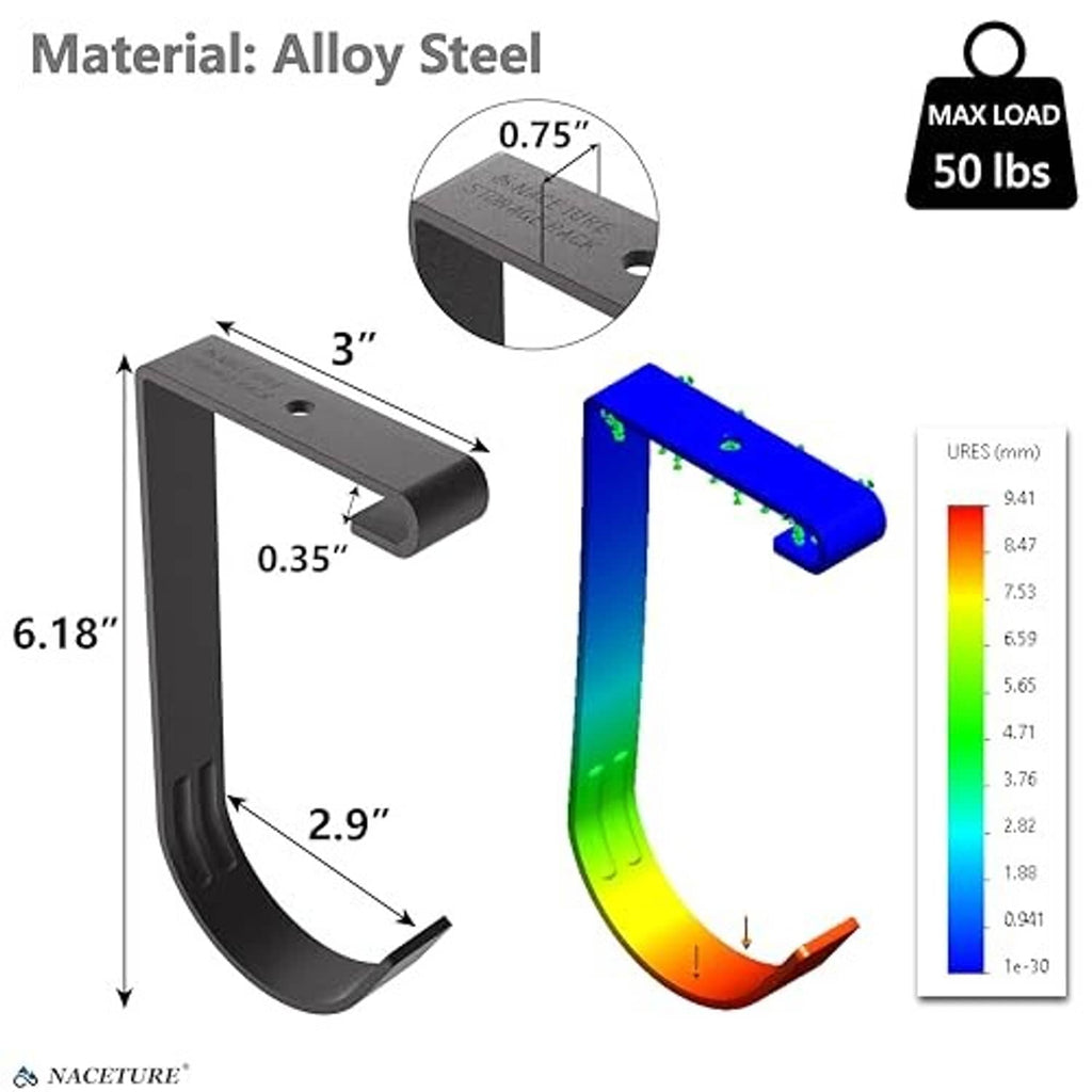 Dark gray curved bike rack hook with rectangular mounting bar