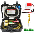 Cordless fuel transfer pump kit in a hard case with cables, hose, and clamps