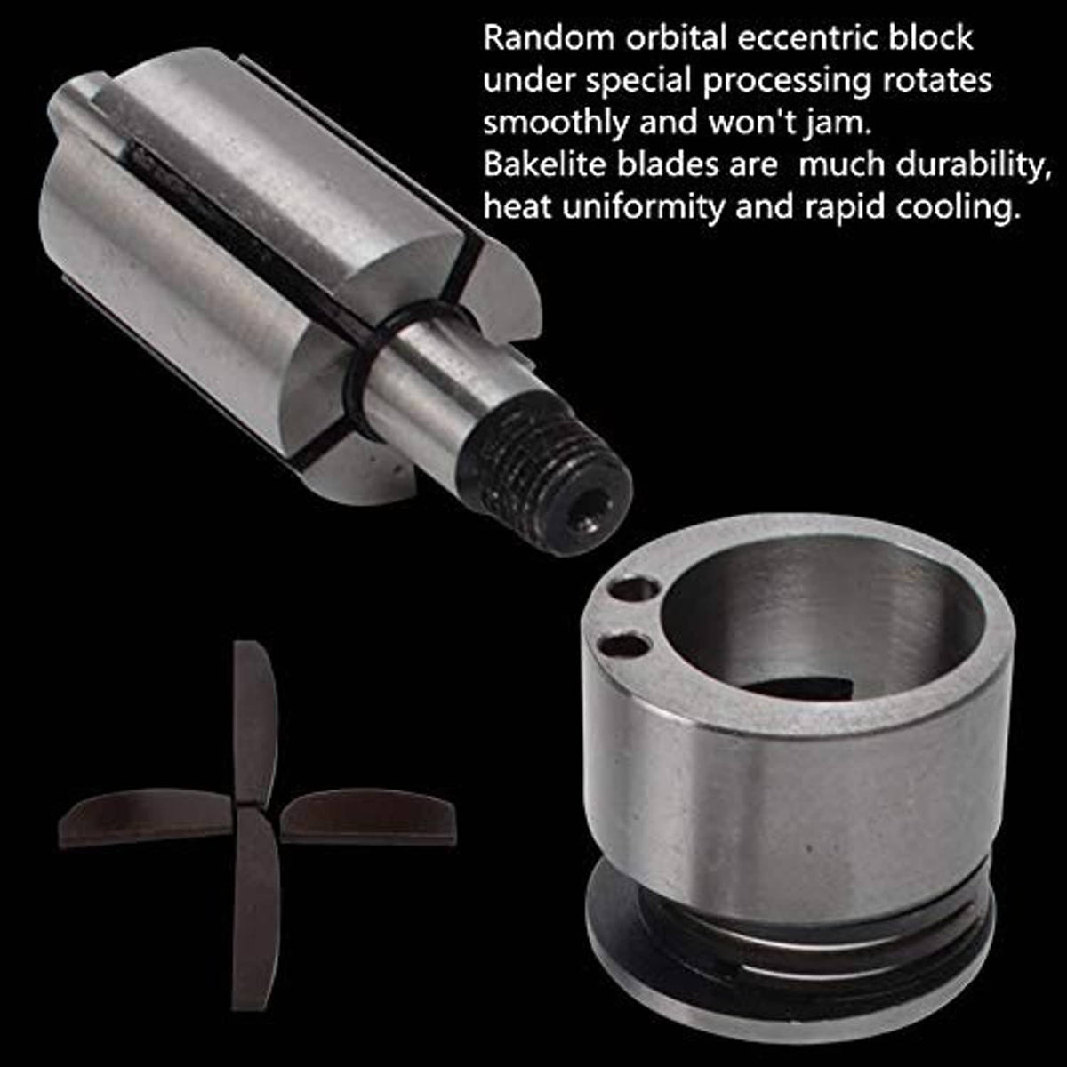 Metal spindle and blade components for random orbital air sander with housing