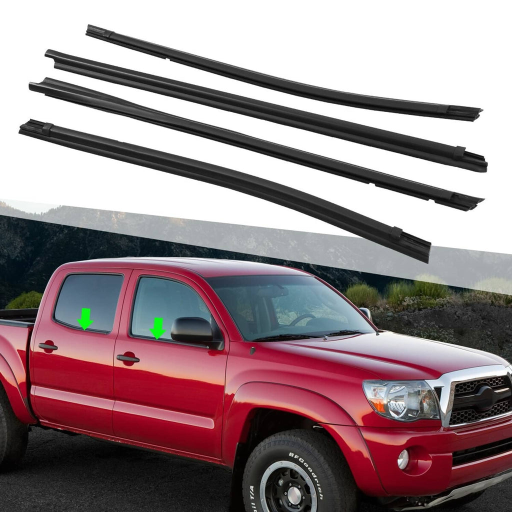 Set of black window weatherstrip trim seals, long rubber strips for vehicle doors