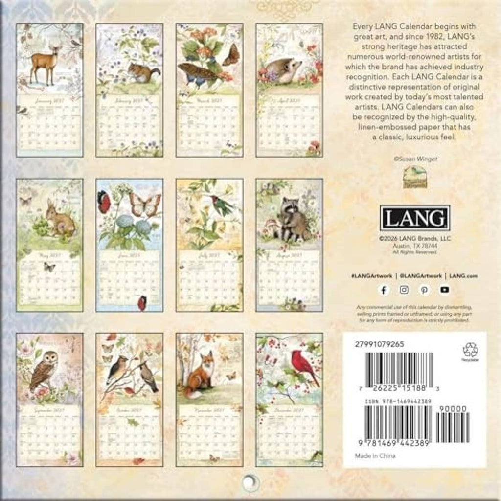 Mini wall calendar back with month thumbnails, barcode, and LANG branding