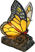 Monarch butterfly accent table lamp with yellow stained-glass wings on dark base
