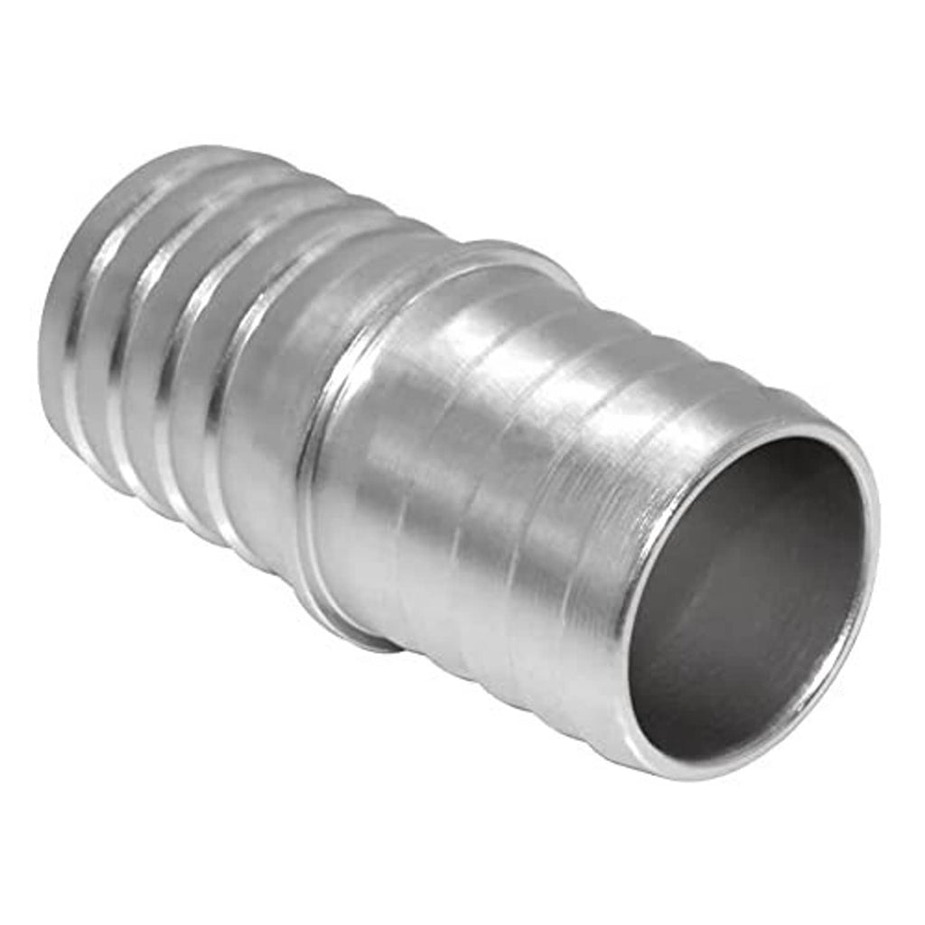 Radiator hose barb adapter coupler, silver ribbed tube with barbed hose end