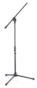 Adjustable microphone boom stand with lightweight tripod base, dark gray finish