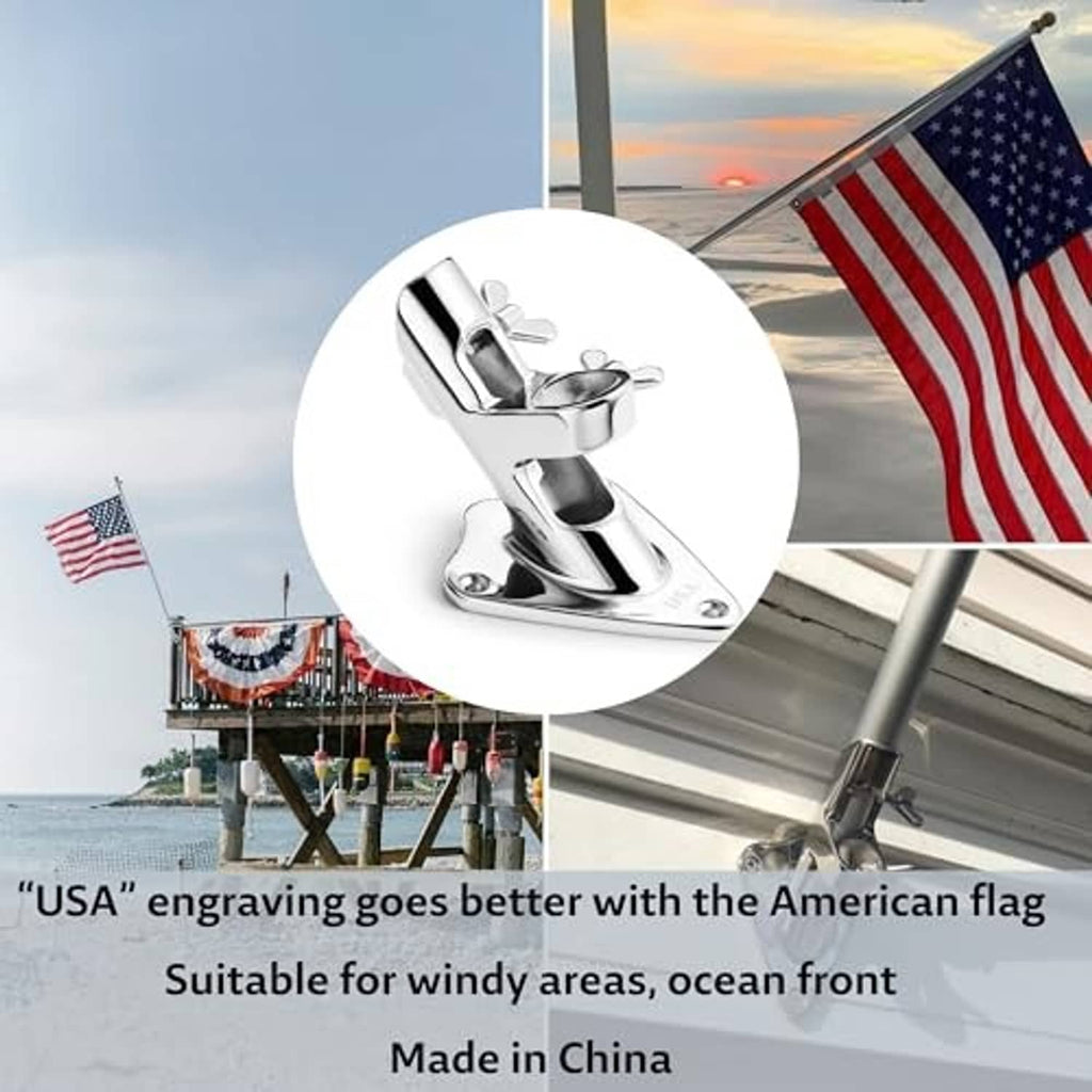 Round-base stainless steel flag pole holder clamp with polished finish