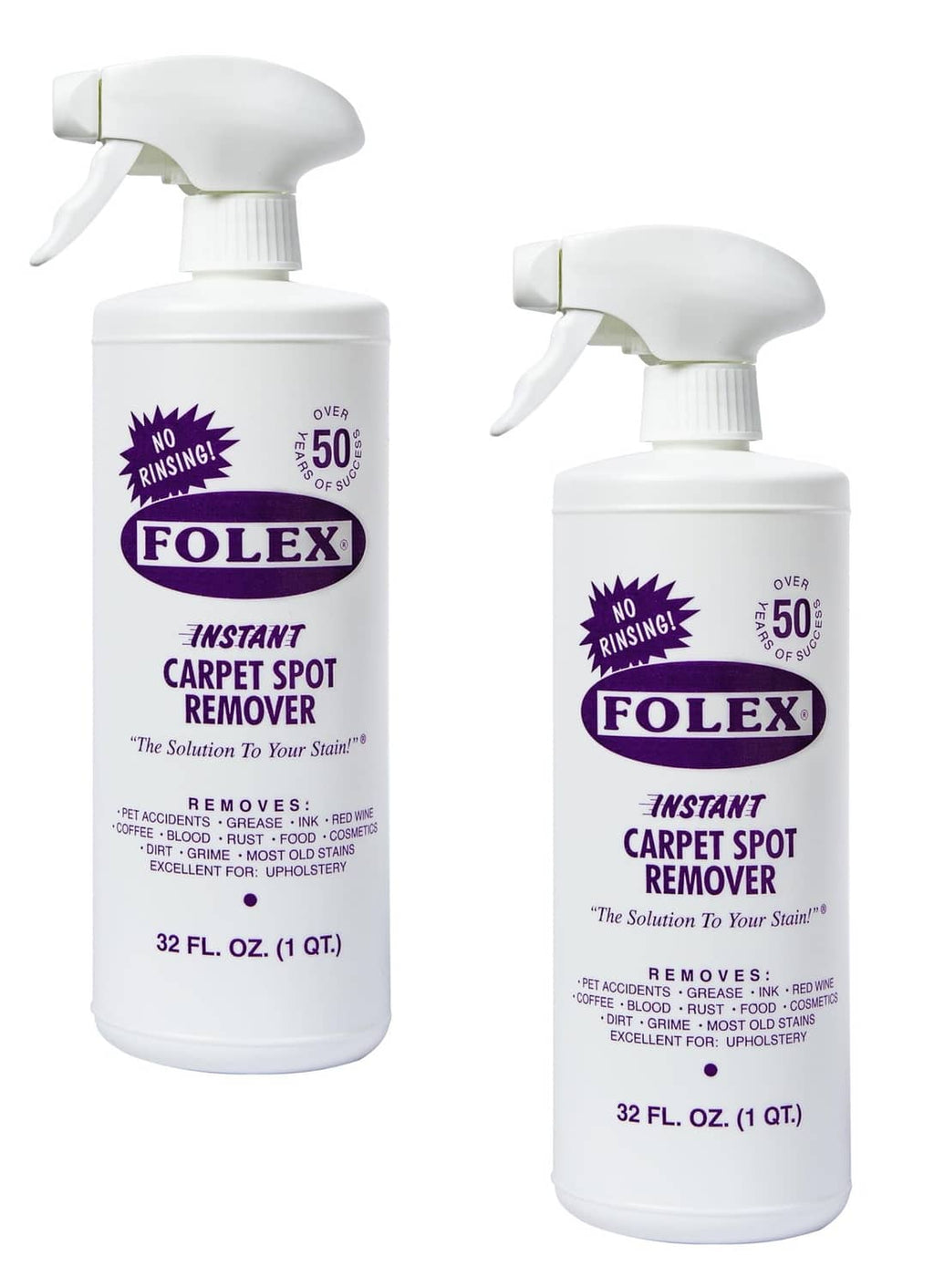 Two Folex instant carpet spot remover spray bottles, 32 fl oz each