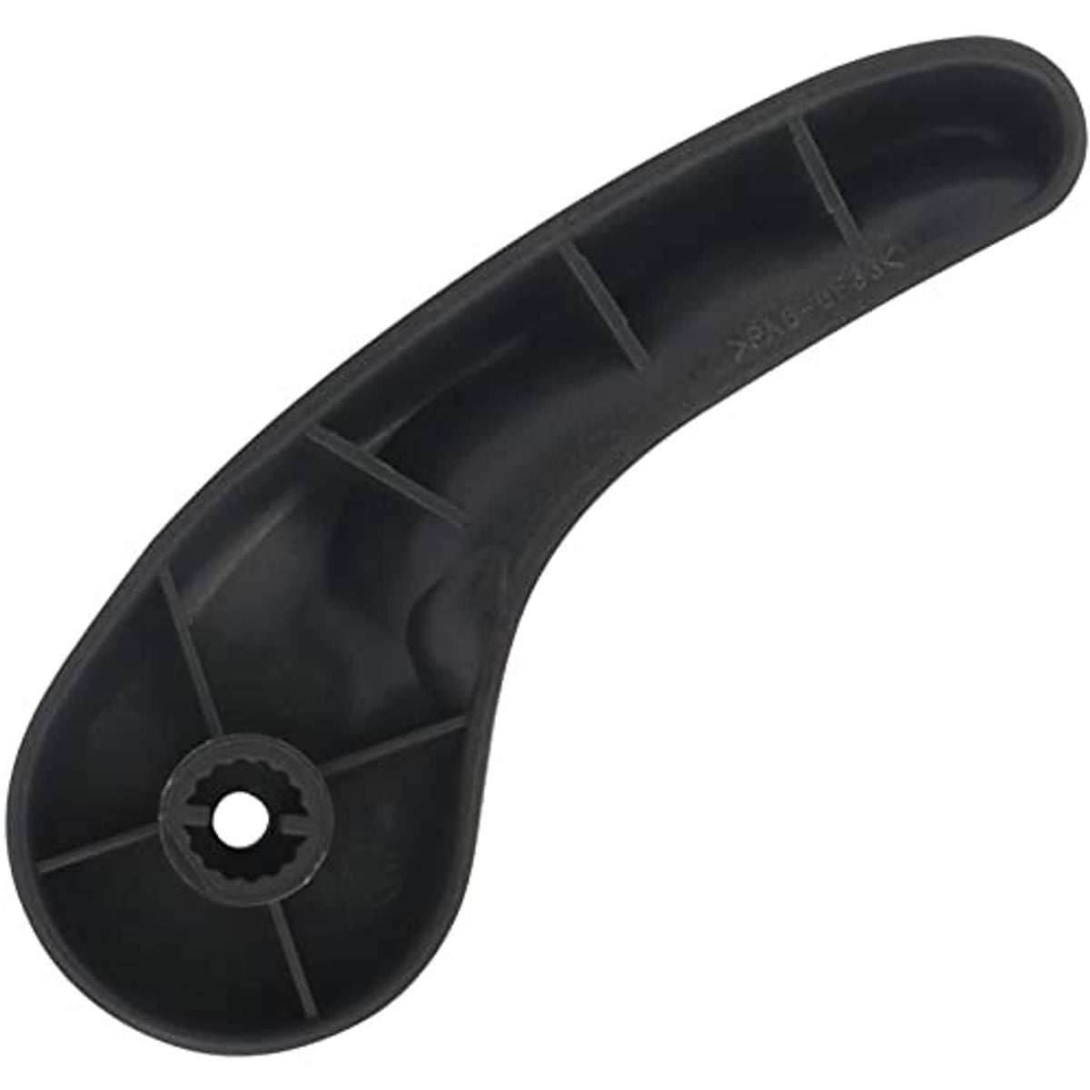 Seat recliner handle lever underside, dark gray/black, with tabs and central mounting hole