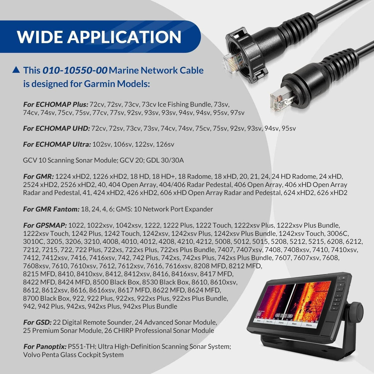 Black marine network RJ45 replacement cable with metal RJ45 connectors