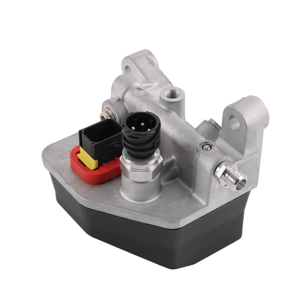 Hydrocarbon dosing module with black multi-pin connector and red power housing