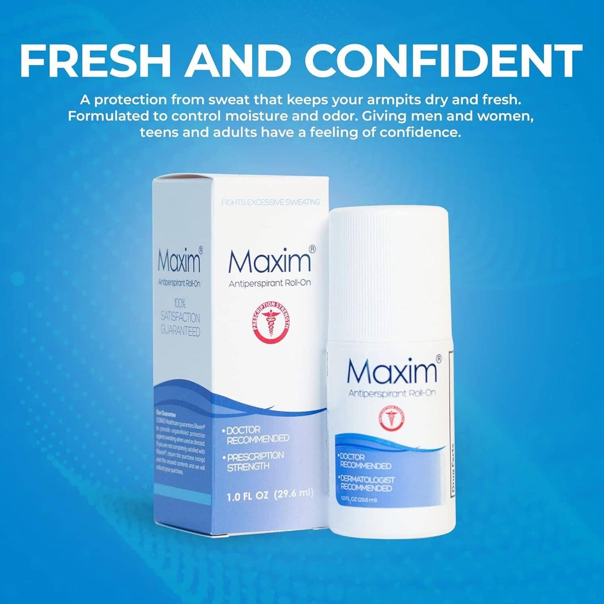 Maxim antiperspirant roll-on box and white bottle set