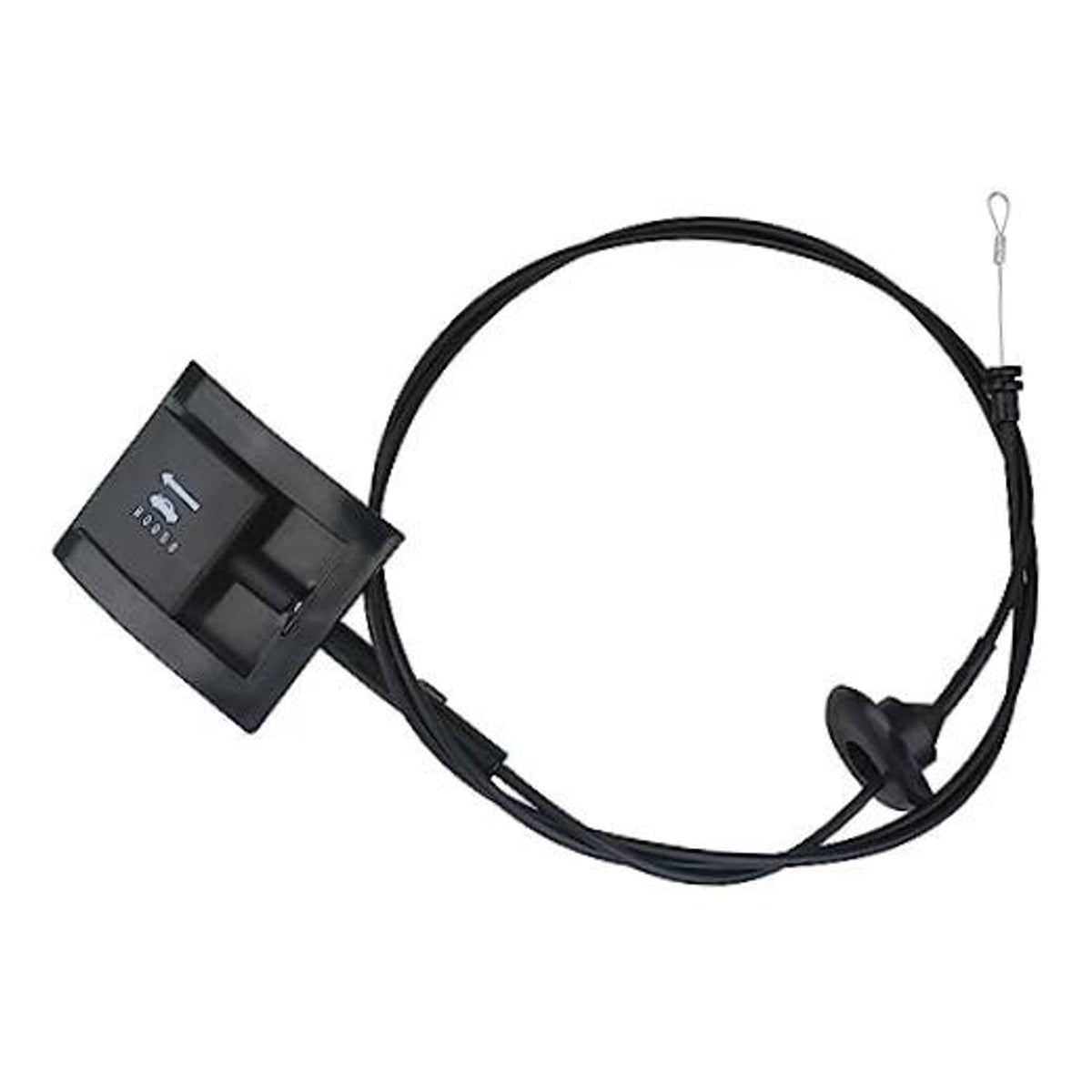 Hood release cable with black pull handle and release knob, includes cable loop