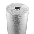 Double reflective insulation barrier roll with silver foam core, tightly wound