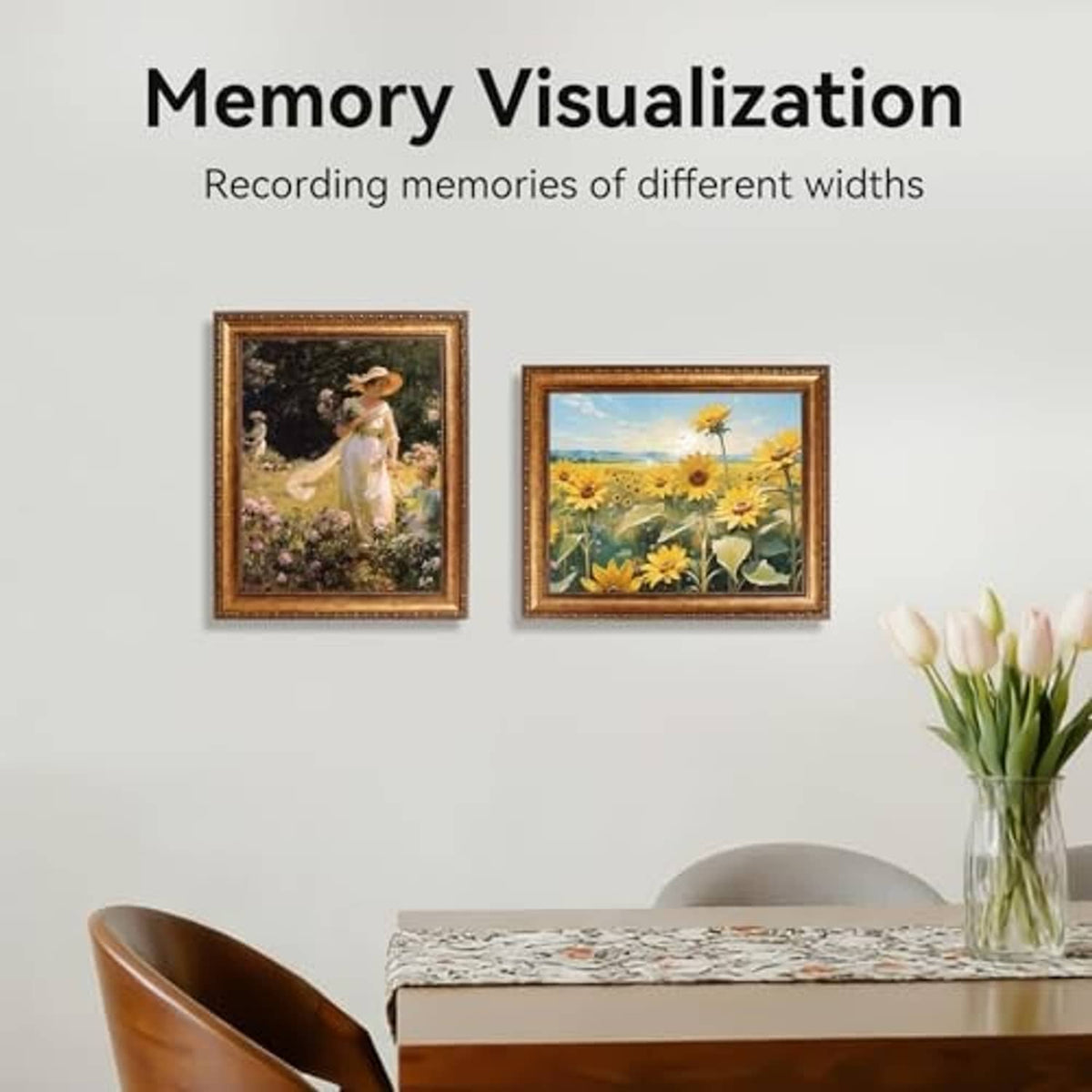 Ornate Victorian photo frames displaying small landscape prints, gold finish, 2-pack