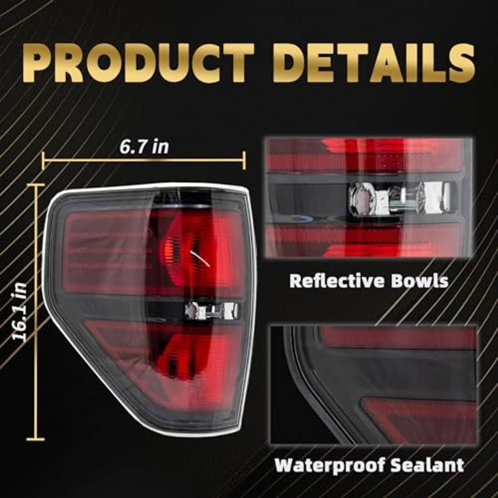 Smoked tail light with red lens and reflective bowl detail inside clear cover