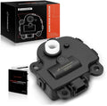Black HVAC blend door actuator replacement with white knob, plus product box and instructions