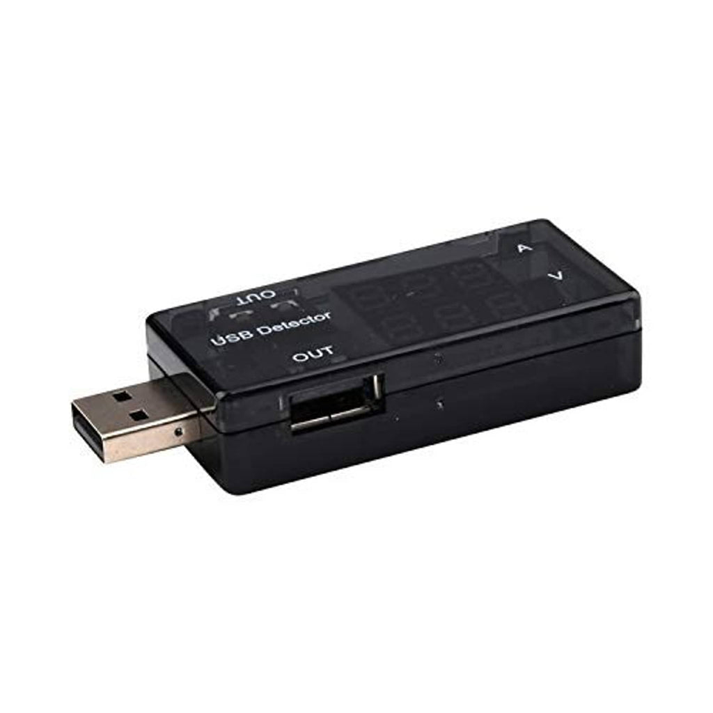 Black USB detector meter with front OUT label and USB input plug