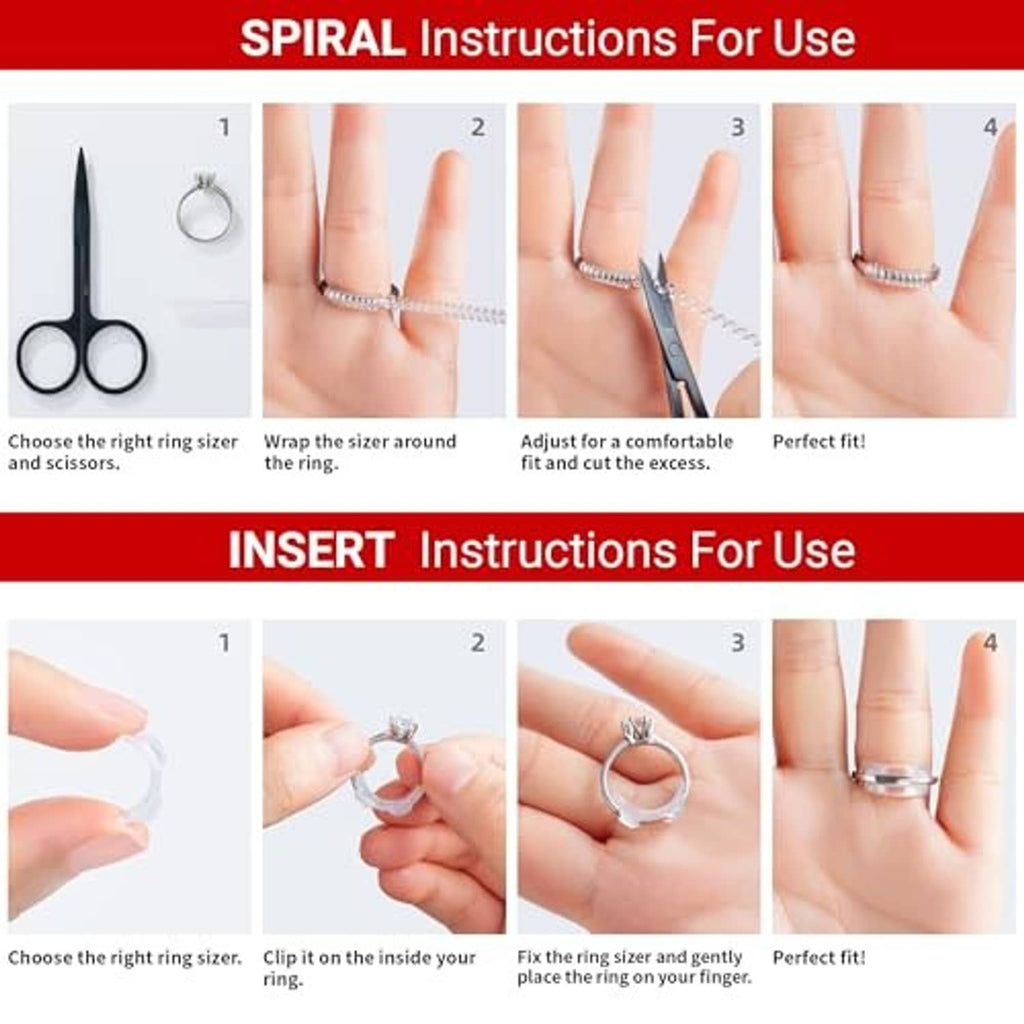 Ring size adjuster how-to: wrap spiral around ring and trim excess for fit