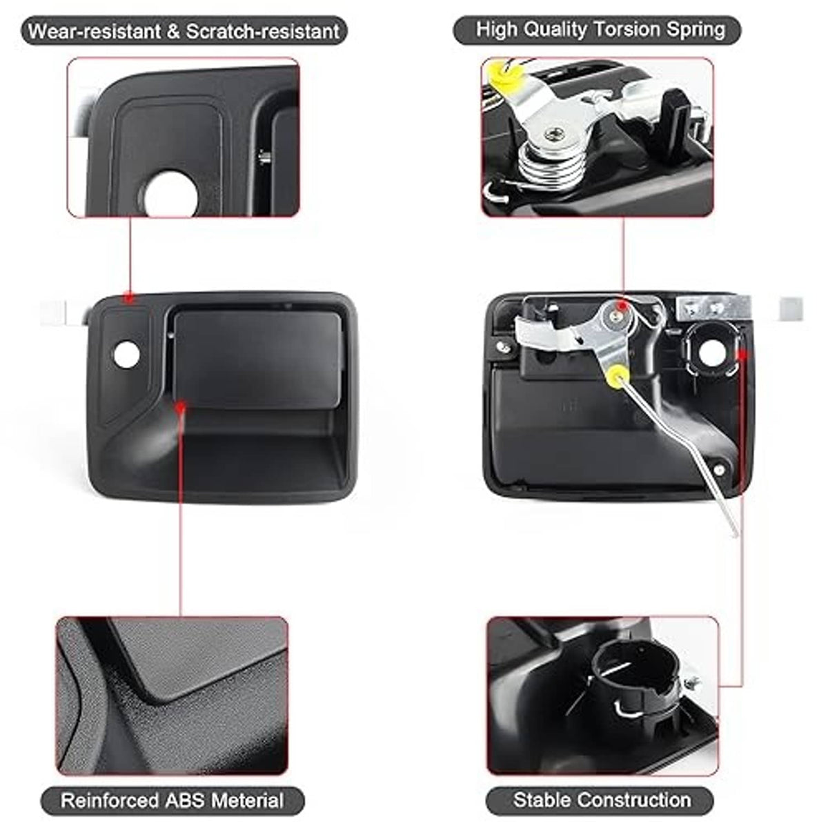 Black exterior door handle replacement with textured finish and mounting opening