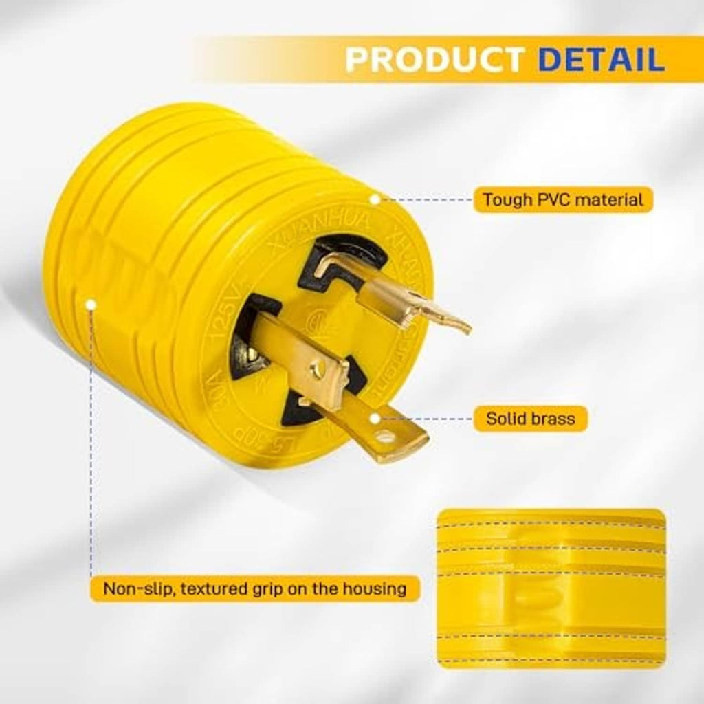Yellow twist-lock adapter with textured grip and solid brass contact assembly