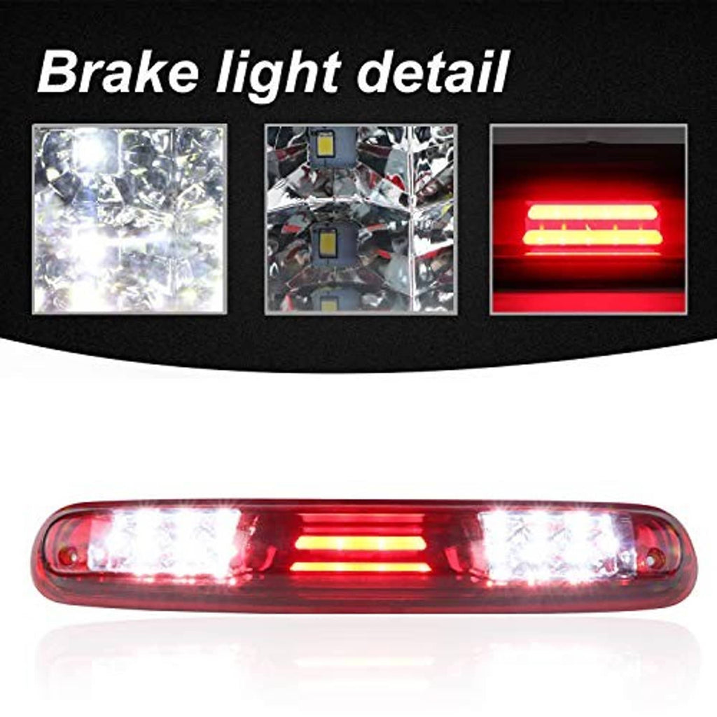 LED brake light bar with clear LED clusters and red light bars, illuminated