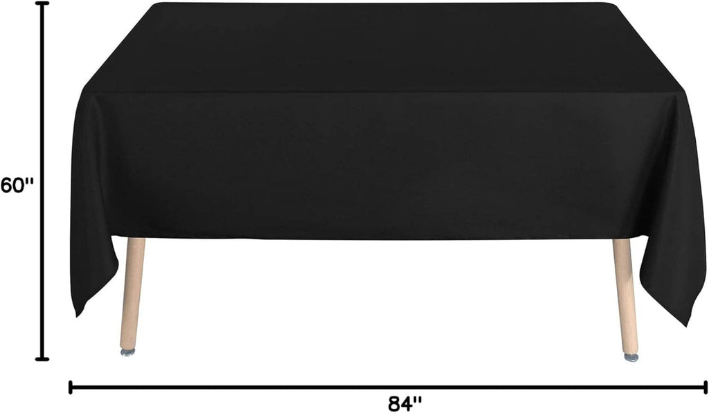 Black rectangular tablecloth shown flat with 60" by 84" dimensions
