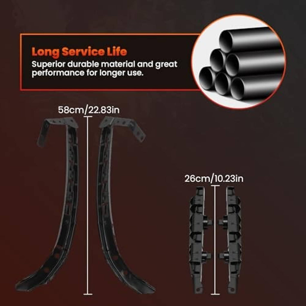 Black headlight and bumper bracket retainer kit with curved bars and mounting tabs