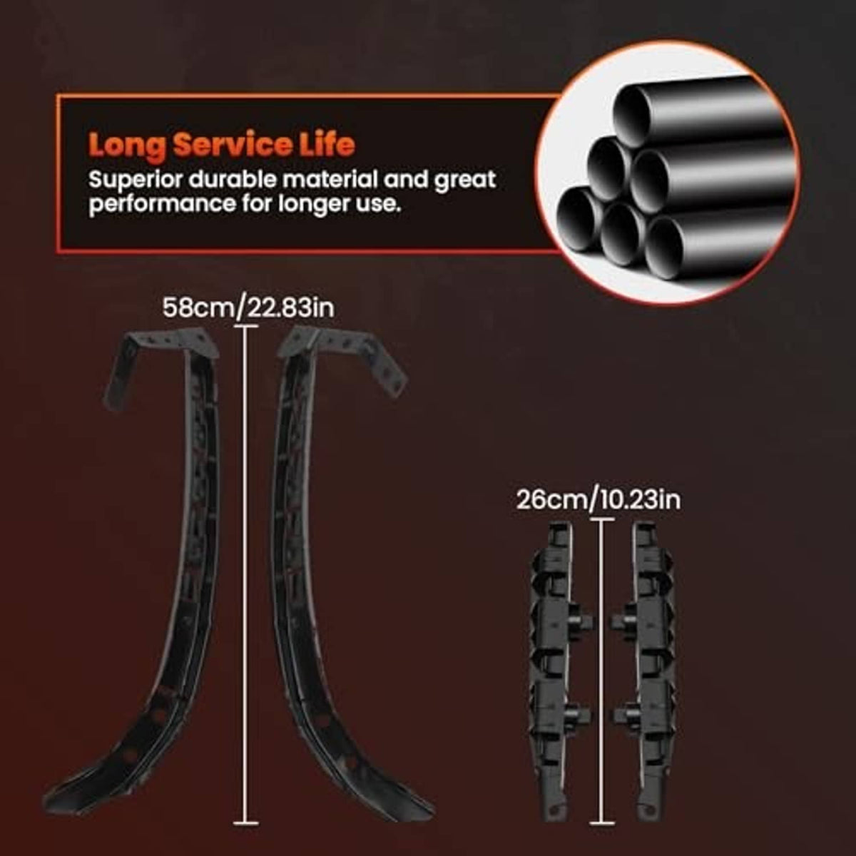 Black headlight and bumper bracket retainer kit with curved bars and mounting tabs