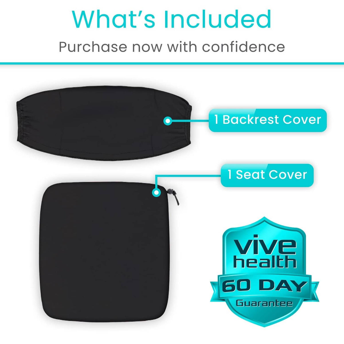 Rollator seat cover and backrest cover set, black, with attachment points