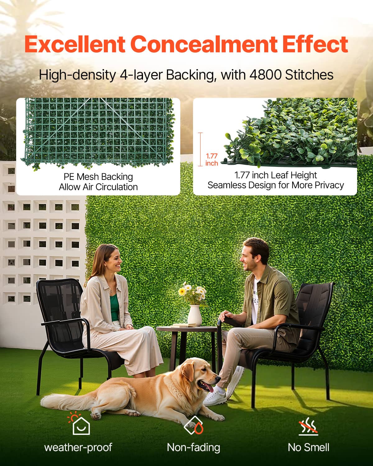 Green artificial grass privacy screen with mesh backing and detailed tuft texture